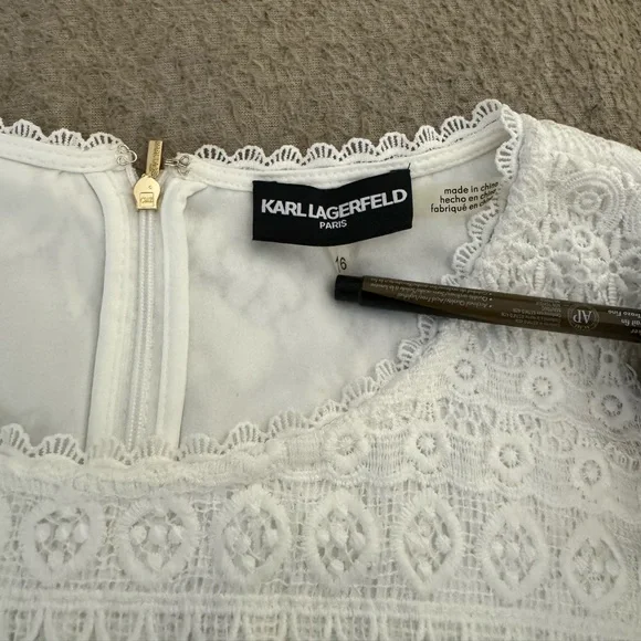 Karl Lagerfeld Paris Lace Shift White Flower Vacation Dress Women Size 16 - Picture 3 of 8